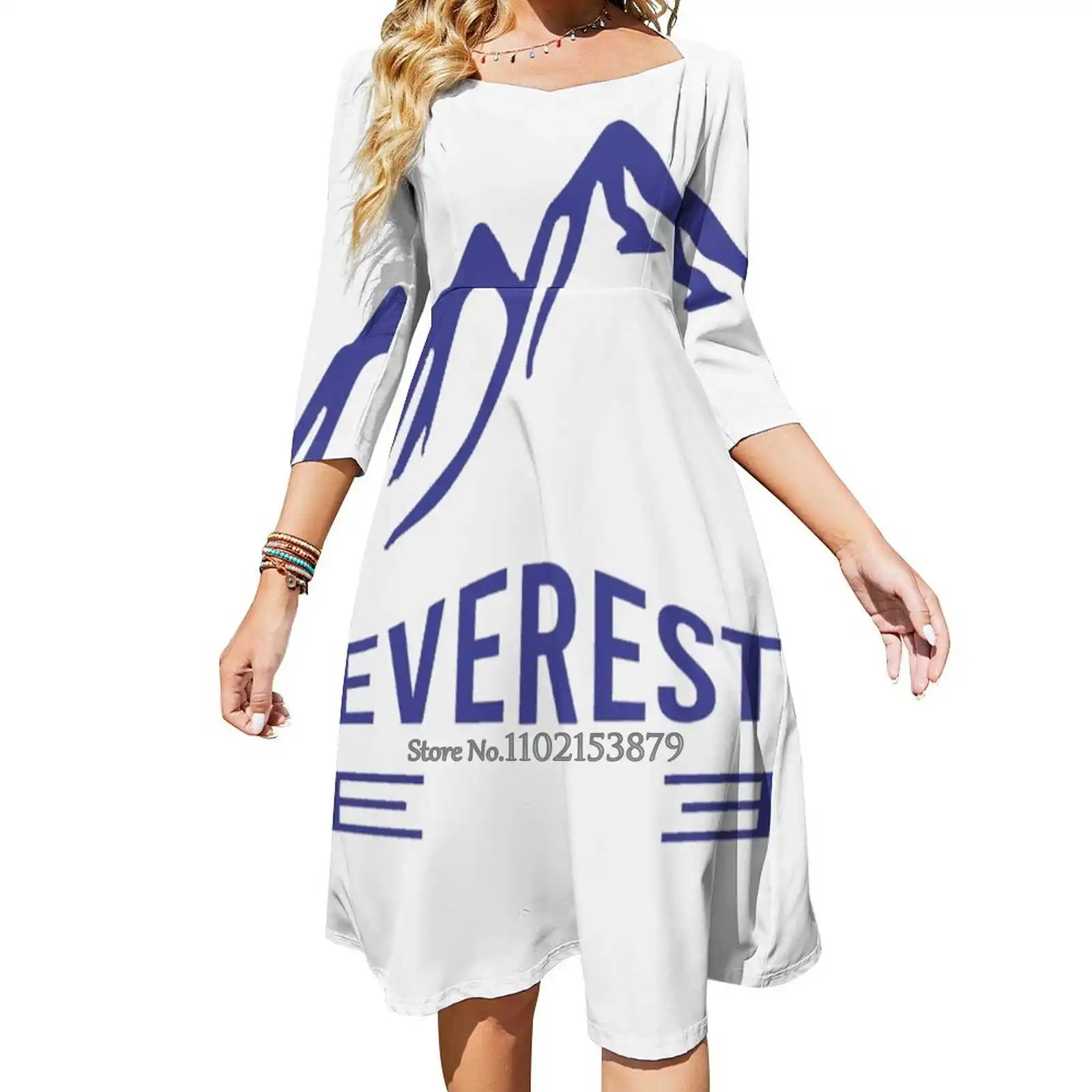 Everest T-Shirt Mehrere Stile Kleider Kleid mit quadratischem Ausschnitt Neues elegantes Damen-Taillen-enges Kleid Everest Blue Geek Griechisch