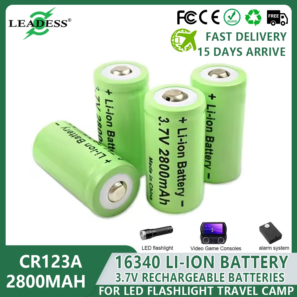 16340 Li-ion Battery 2800mAh Rechargeable Batteries CR123A RCR 123 ICR Battery for LED Flashlight Travel Arlo Security Camera