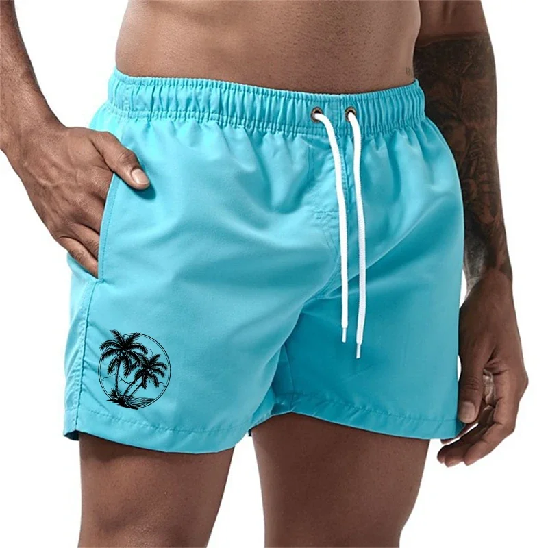 Coconut Tree Print Swim Trunks for Men Summer Quick Dry Beach Shorts with Mesh Lining Side Pocket Swimwear Swimsuit Board Shorts