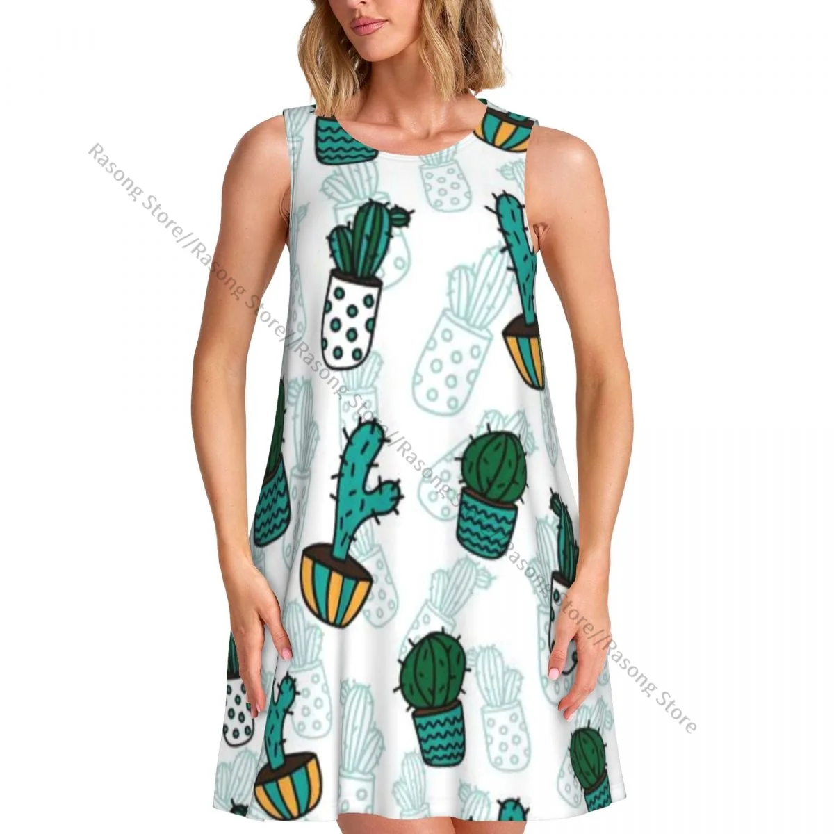 فستان نسائي مضحك الصبار الصيف عارضة تي شيرت الشاطئ التستر فستان تانك