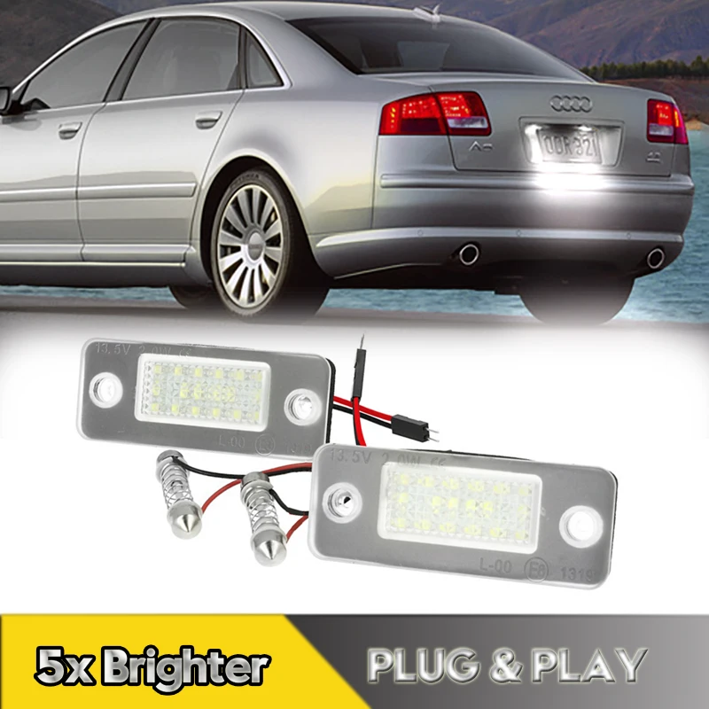 

2Pcs No Error Car Rear LED Number License Plate Lights Lamps For Audi A8 S8 Quattro D3 4E2 4E8 2002-2009 White Car Accessories