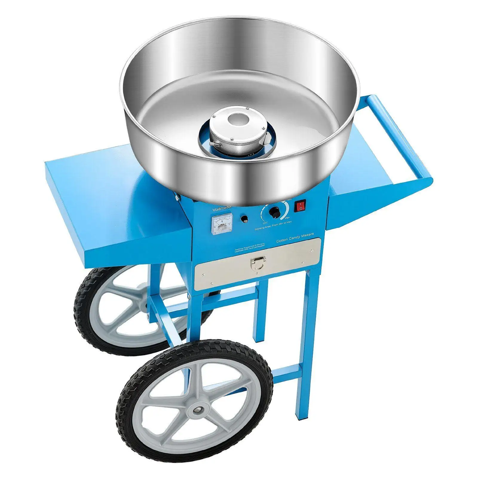 

1000W Cotton Candy Cart Machine, Blue, High-Capacity Sugar Floss Maker, 6 Cones/Min, Commercial Duty