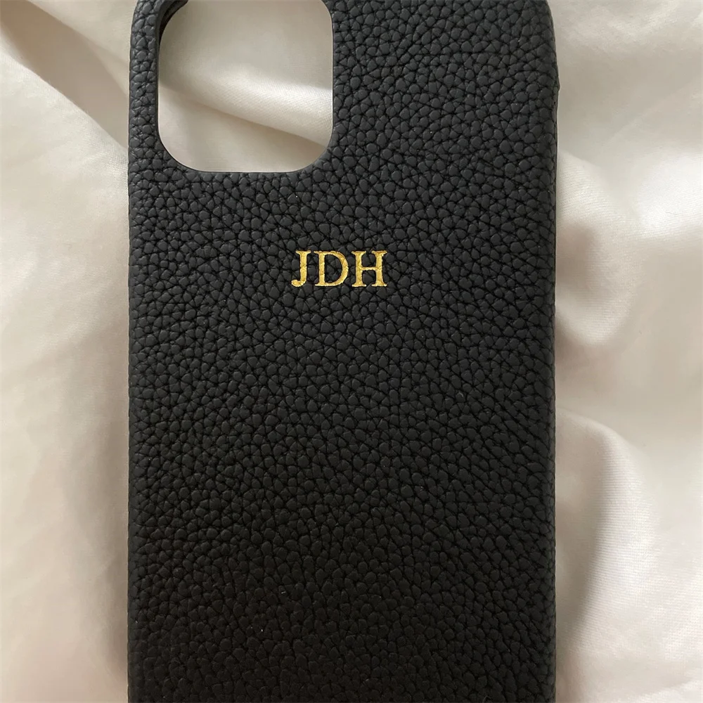 Customized Gold Letter Name PU Leather Cases For Iphone 16 pro 13 12 15 14 Pro Max 15 plus Cases Hard PU Cover
