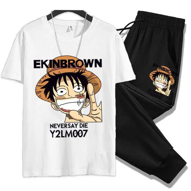 One Piece anime peripheral clothing youth sports suit Luffy Uchiha Itachi casual short-sleeved nine-quarter pants two-piece set