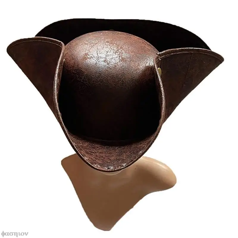 Halloween Faux Leather Pirate Costume Accessories Hats Cosplay Brown Distressed Pirate Tricorn Hat Masquerade Party Men Women