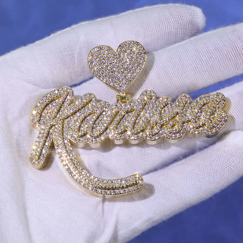

HHIOK Luxury Hip Hop Love Button Pendant Custom Letter Micro Pave Colored Zircon Personalized Fine Jewelry