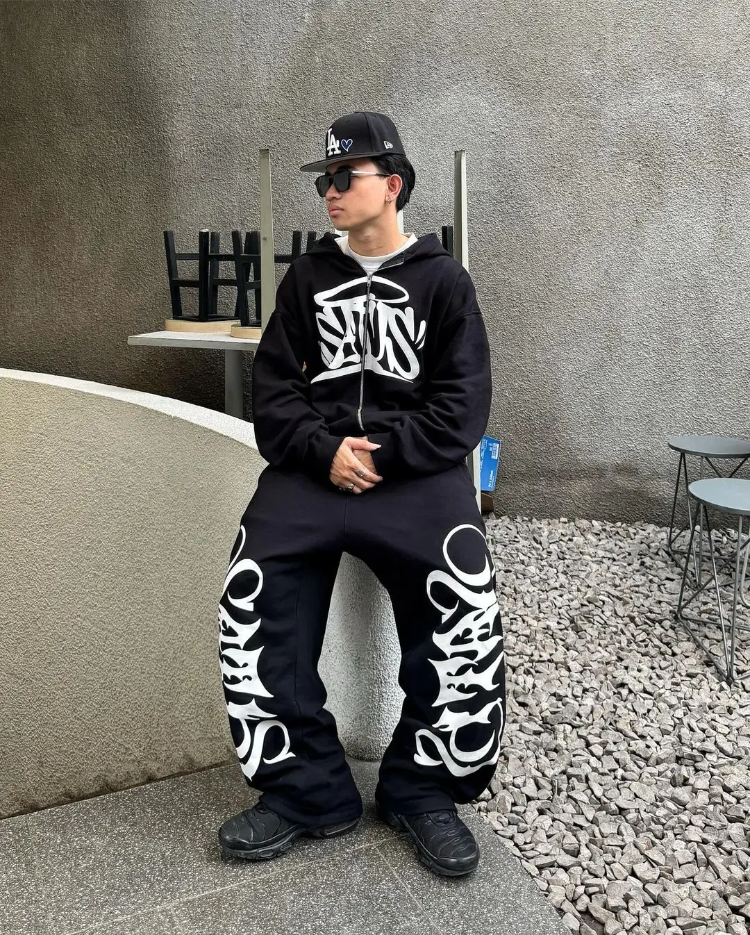 Hip Hop Letter Print Oversized Zip Up Hoodie Sweatpants Two Piece Set Y2K Clothes Tracksuit Men Casual Pants Tops Men Clothing