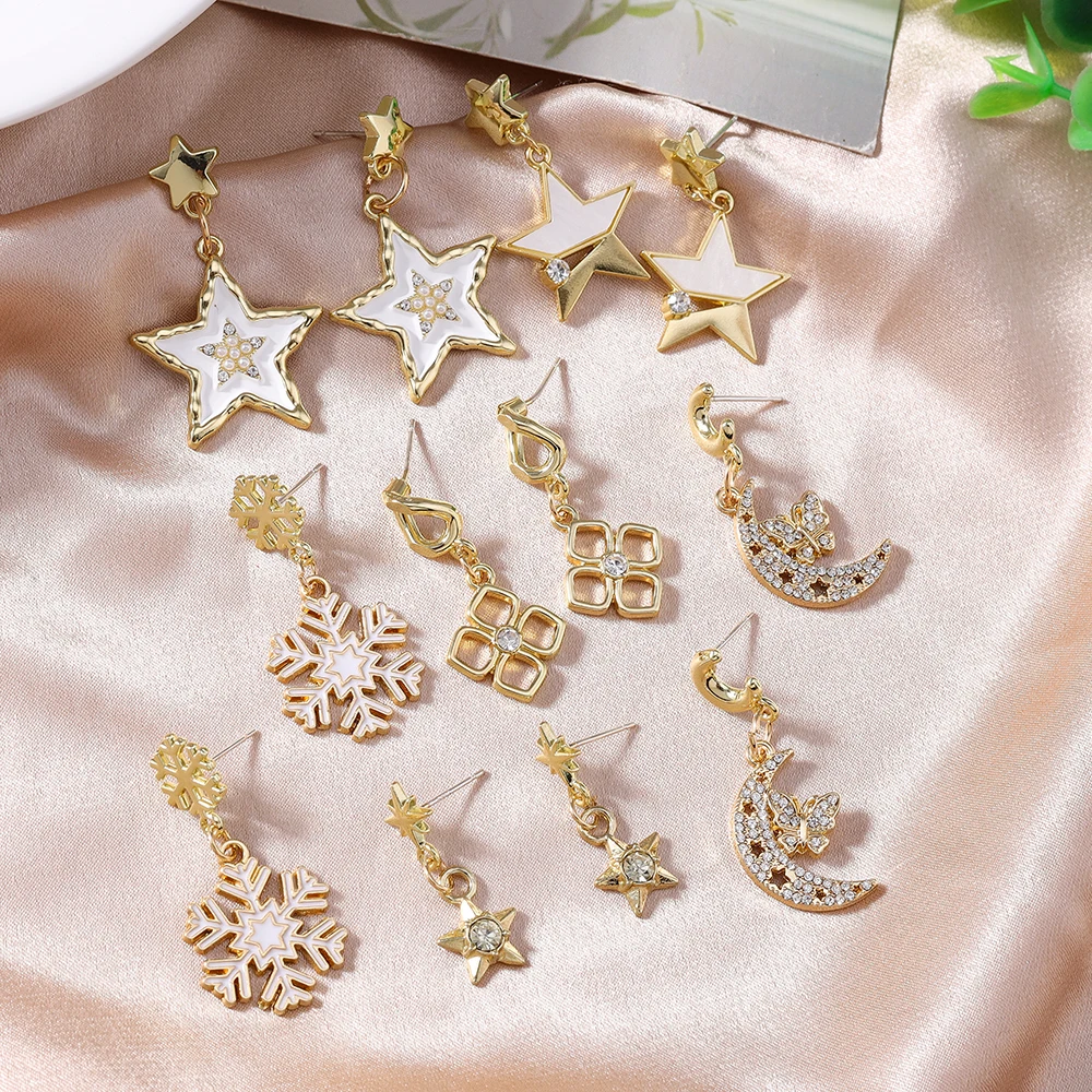 Aihua Goldfarbene Polaris-Stern-Ohrringe für Damen, Kristallsterne, Tropfenohrringe, modisch, für den täglichen Gebrauch, Hochzeit, Party, Schmuck, Geschenke – Detail 11
