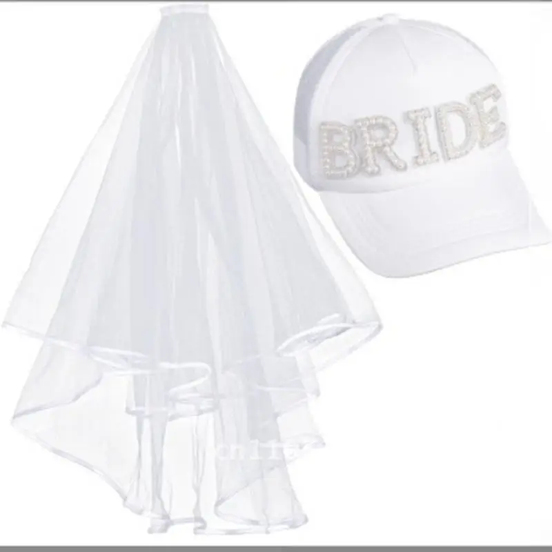 

Pearl Letter Baseball Cap Veil Wedding Accessories Photo Decoration Props