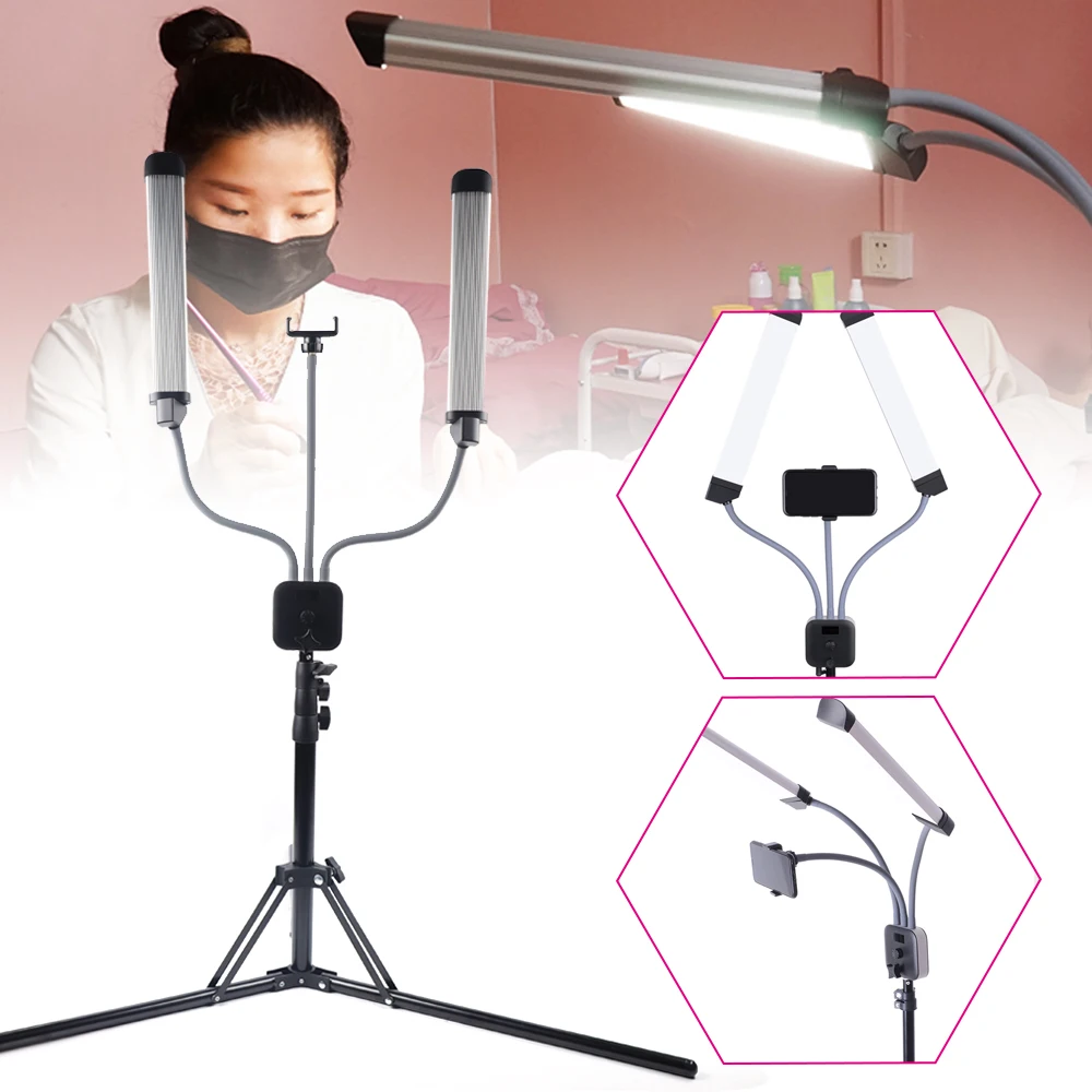 Double Arm LED Lamp 360° Rotating Light Head ​Adjustable Brightness 3000K-6000K 40W 220V Live Stream Nail Salon Arm LED Lamp