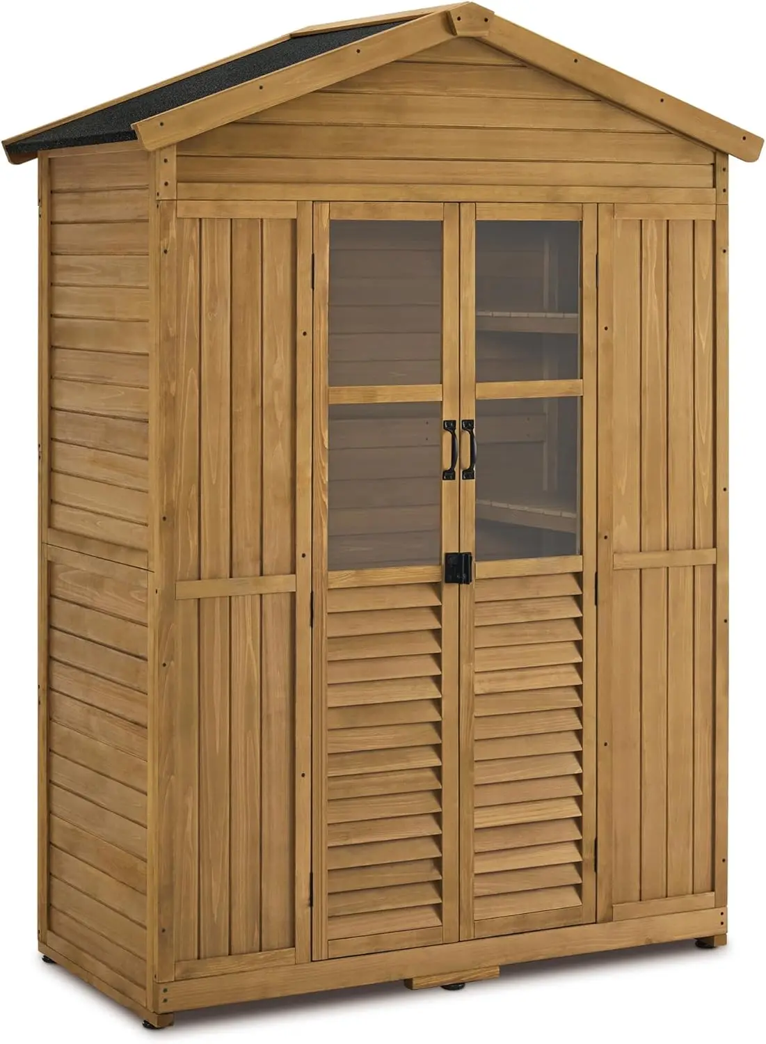 Outdoor Storage Cabinet Waterproof Outside Storage Shed with 6 Shelves Wooden Tool Shed with Lockable Door with Floor