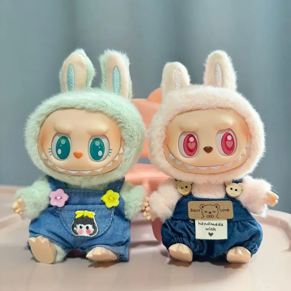 Voor Labubu Pop Kleding Mode Haruno Zonnebloem Gesp Overalls Kleur Match Hoodies 17 Cm Poppen Accessoires Leuke Decoraties