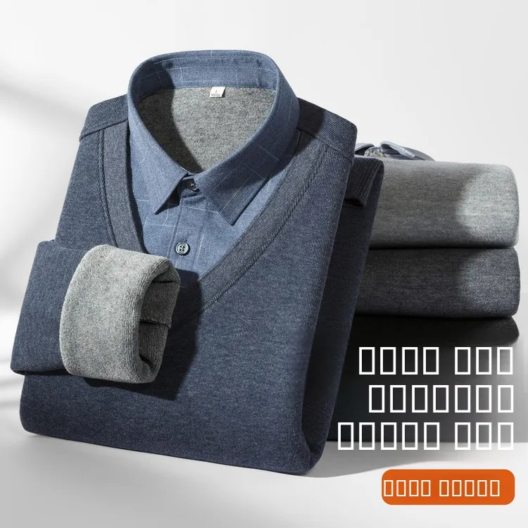 

Thiened Fce Winter irt Collar Sweater Men's Base Layer Top Cotton Blend Casual Sle for All Seasons And Ocns