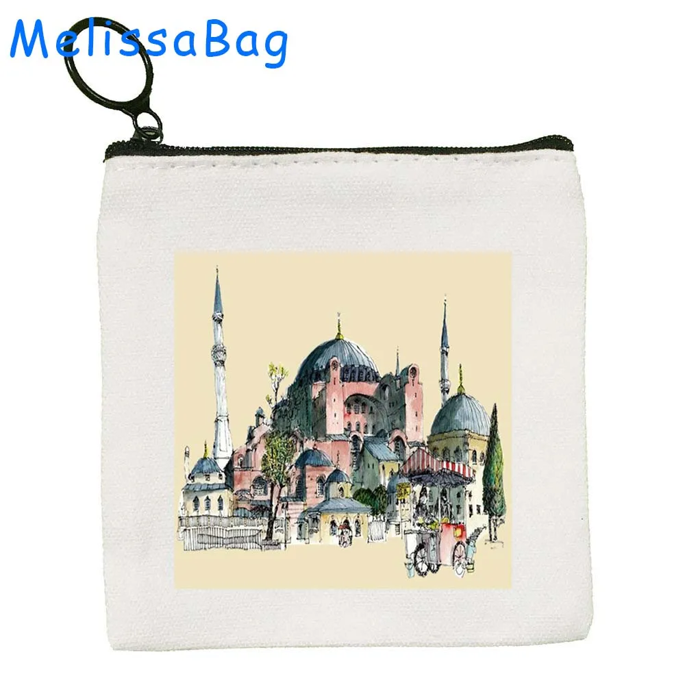 Mosque Pop Art CAPADOCIA Cathedral Istanbul Turkey Turkish Souvenir Gifts Canvas Bag Coin Purse Key Case Bag Wallet Zipper Pouch