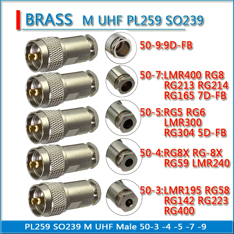 

SO239 PL259 M UHF Male Clamp RG58 RG142 RG223 RG400 LMR195 RG8X RG5 RG6 LMR300 RG304 LMR400 RG8 RG213 RG214 50-3 -5 -7