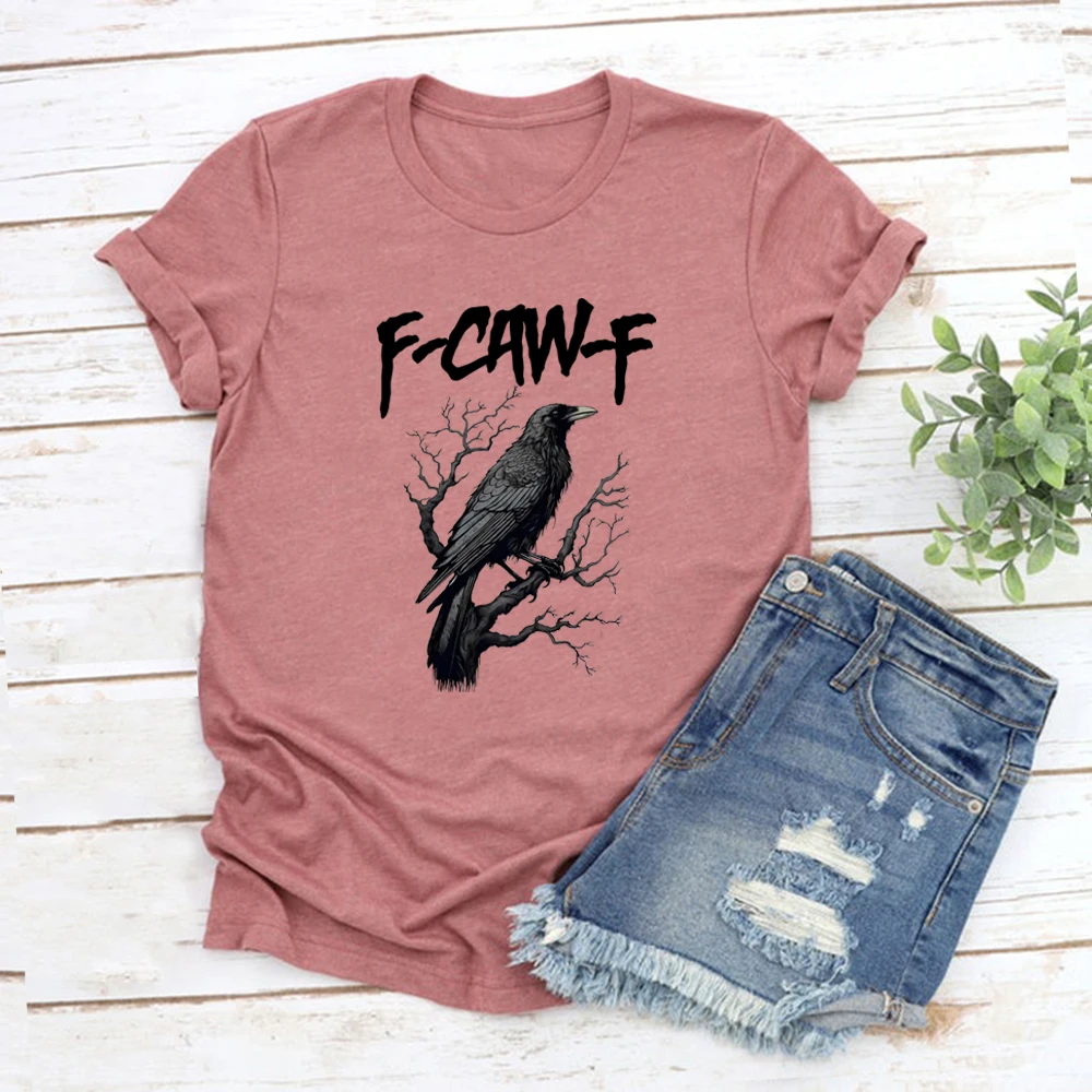 F-Caw-F T-Shirt drôle corbeau T-Shirt corbeau noir clair de lune Raven T-Shirt Vintage unisexe à manches courtes col rond T-Shirt impertinent corbeau amant cadeau