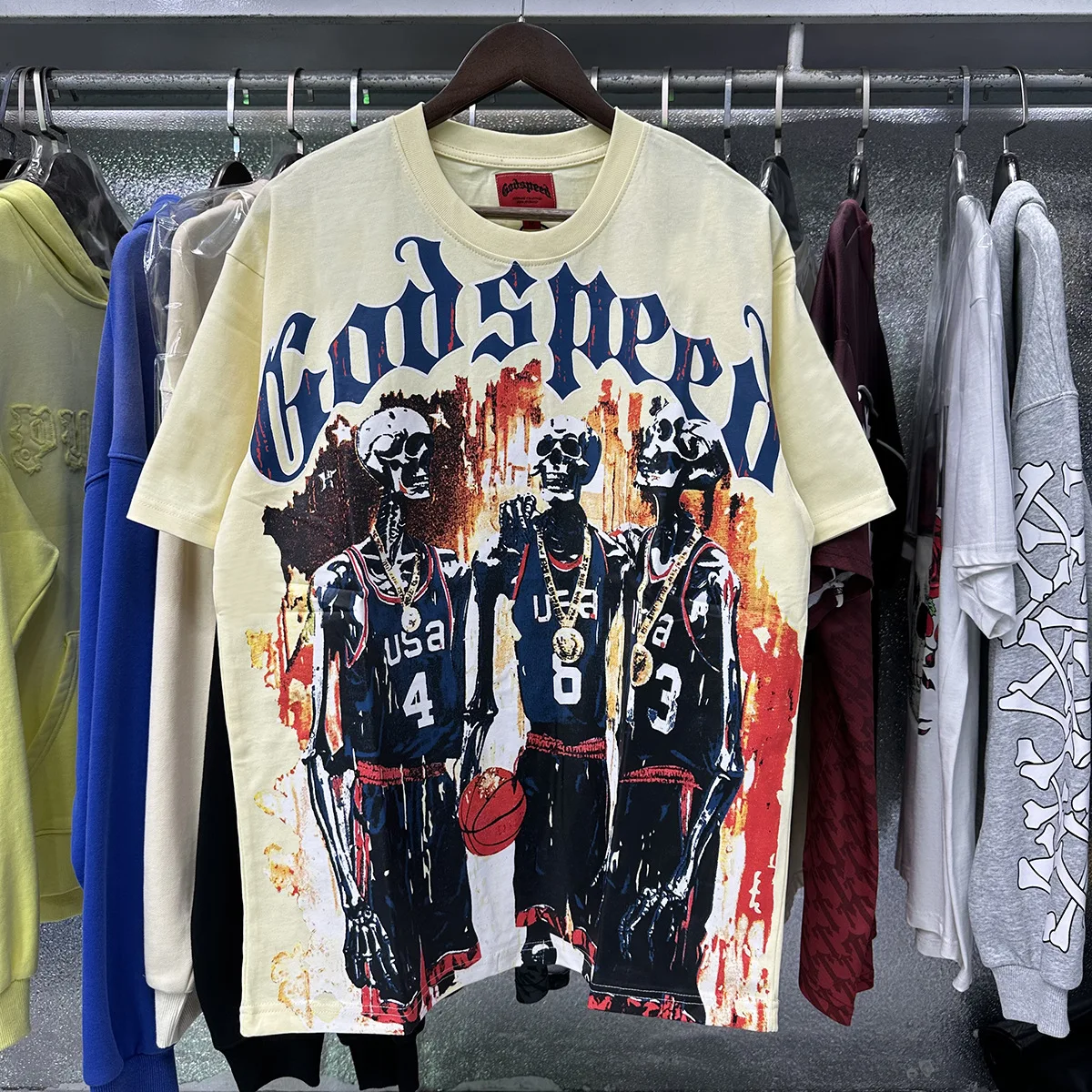 

2025ss Godspeed Men Women T-shirt Creative Colorful Skull God Speed Loose Casual Top Tees T Shirts