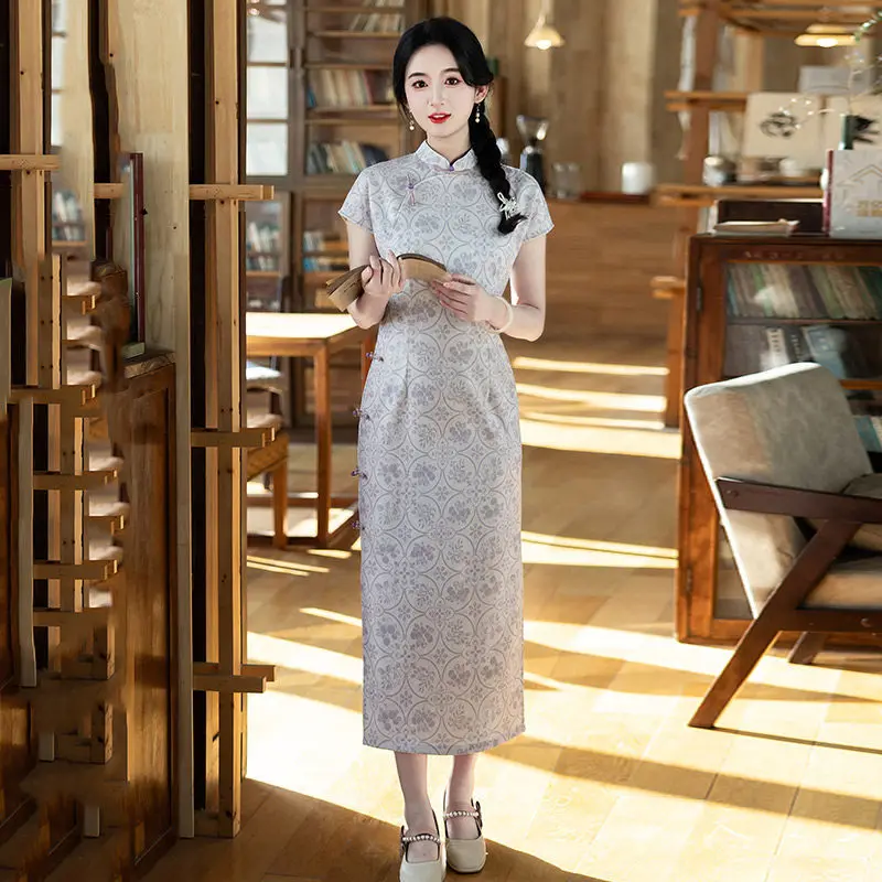 

Purple New Chinese Daily Long Style Improved Cheongsam 2026 Young Women's Short sleeved Summer Qipao