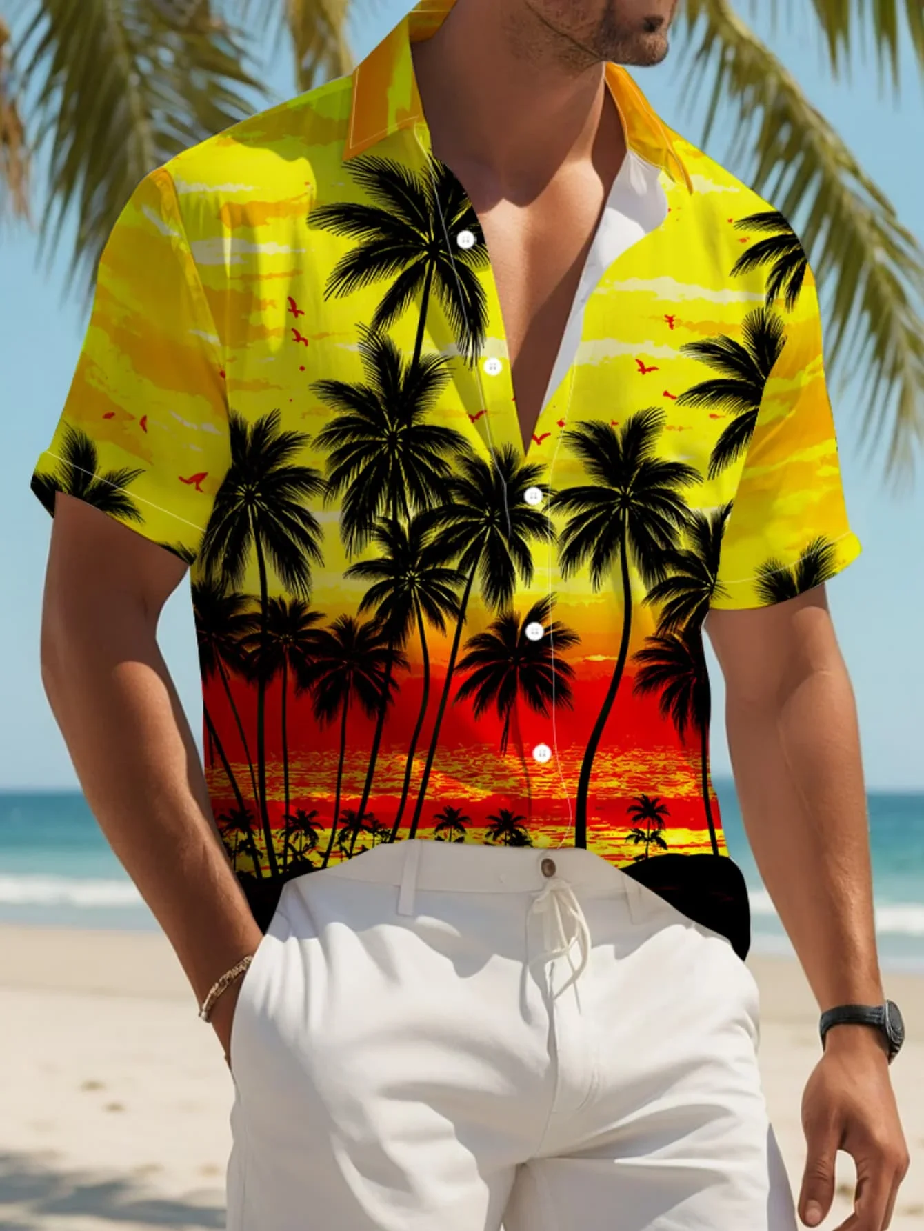 

Summer Lightweight Hawaiian Shirt Men CasualMan Women Short Sleeve Fashion Print Breathable Beach Vacation Tops