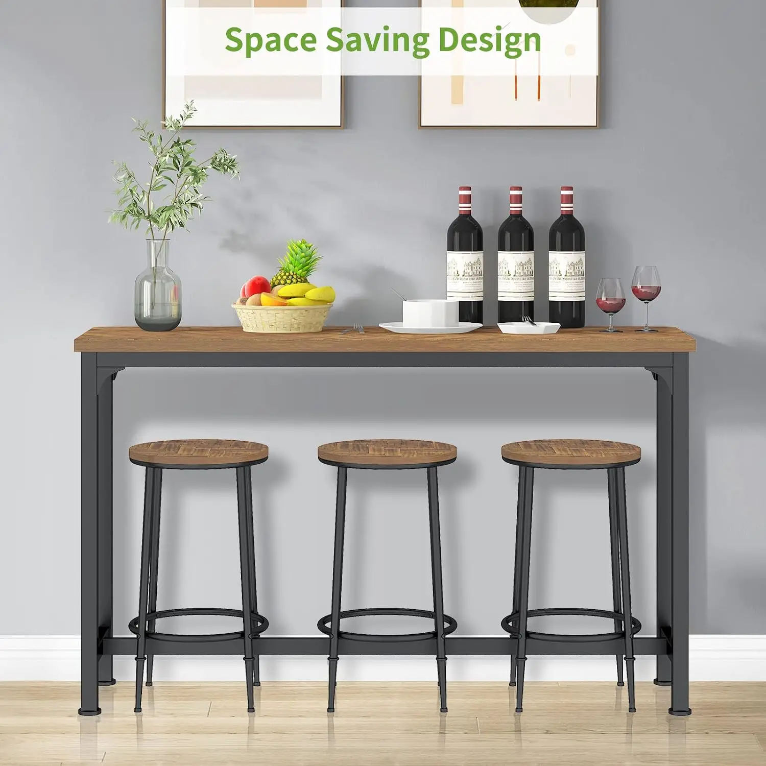 Bar Table Set 4 Piece with 3 Stools Counter Height Sofa Table with 3 Chairs for Breakfast Nook Living Room Apartment, Customized
