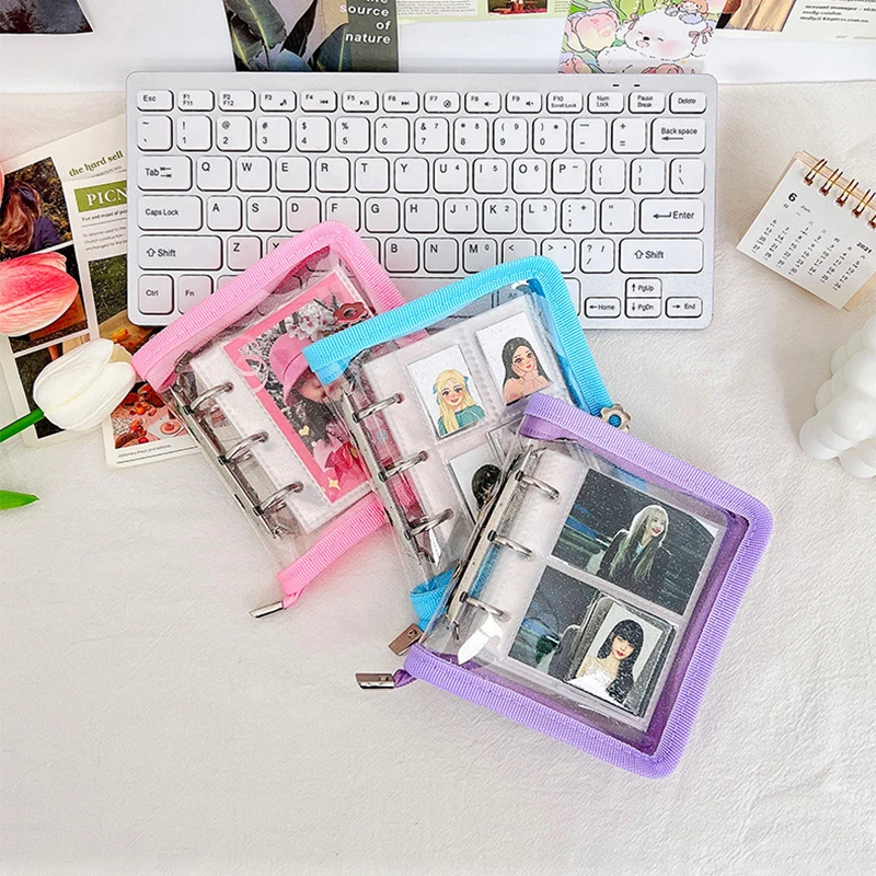 INS Mini Zipper Loose-leaf Photo Album 3-hole Photocard Holder Binder PVC Girl Metal Binder Photo Sleves Case Collect Book