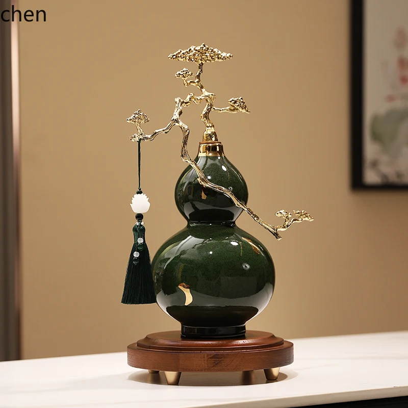 HT Entrance Wealthy Green Pine Gourd Ornament Home Office Craft Decoration Ready to ship and purchase with peace of mind
