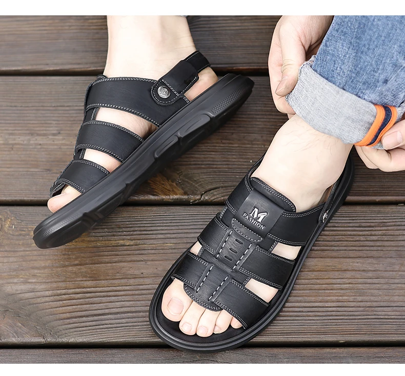 Herren Casual Leder-Strandsandalen Sommer Neue Atmungsaktive Leichte Rutschfeste Weichsohlige Slides für Spaziergänge und Outdoor-Sport – Detail 10