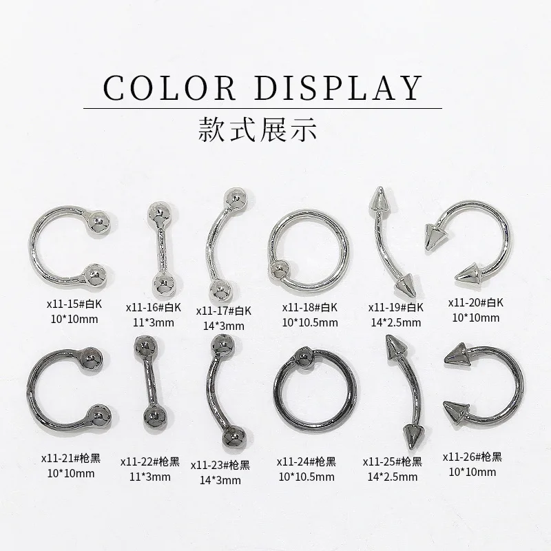 20 pçs punk metal arco barra circular rebite caviar seta cabeça branco k arma liga preta arte do prego strass decorações manicure encantos