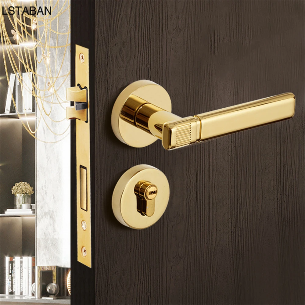 Indoor Mute Split Door Locks Bedroom Mechanical Hardware Locks Zinc Alloy PVD Gold Locks Mortise Lever Door Handle Accessories