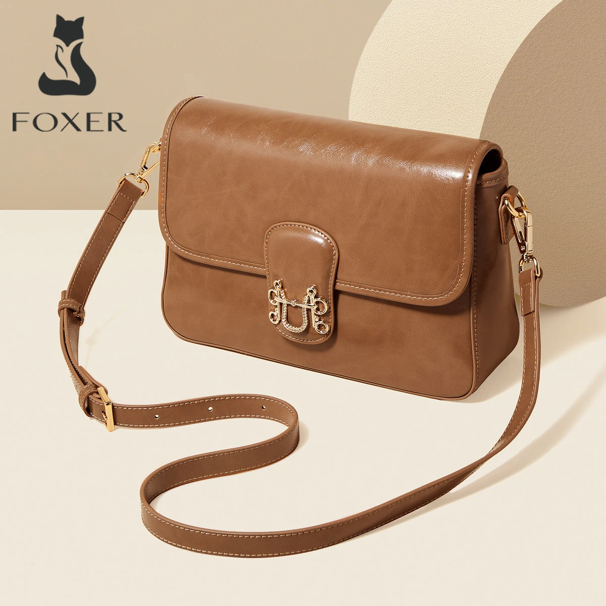 

FOXER 2026 Women's Split Leather Crossbody Bag Luxury Quilted Shoulder Handbag Dual Strap Fashion Messenger Purse Designer Totes
