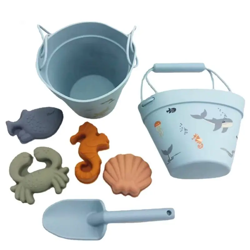 Silicone Beach Toys Kids Sand Bucket Toys Eco-friendly Summer Outdoor Beach Bucket Set For Children