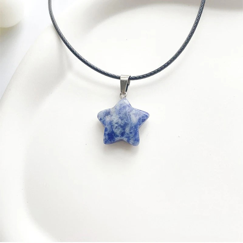 Trend Natural Stone Hexagon Crystal Rose Quartz Opal Star Pendant Necklace for Women Fluorite Lapis Bullet Pendulum Jewelry 2024
