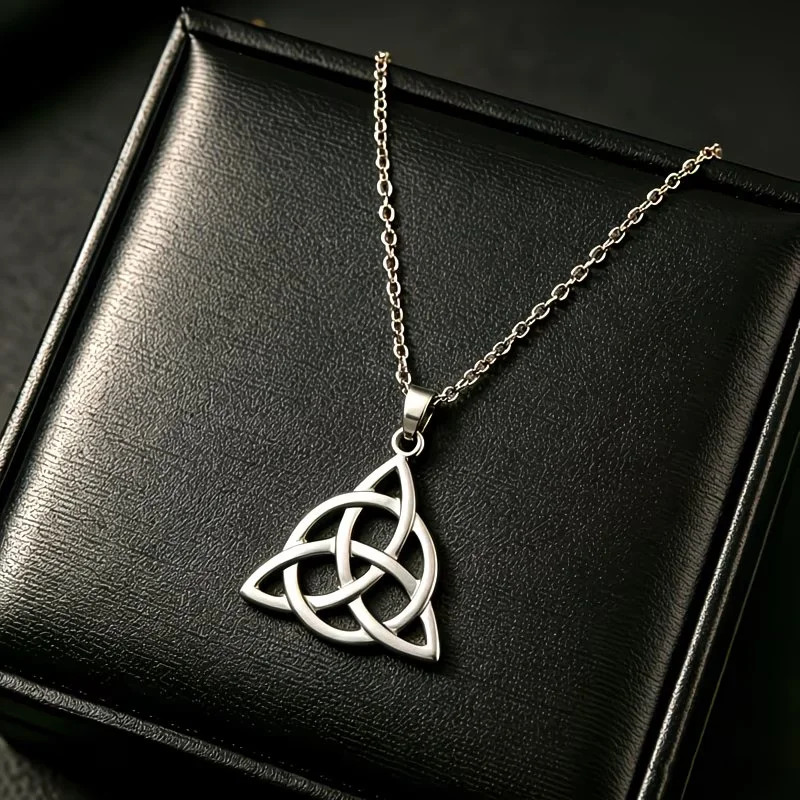 Geometric Triangle Ring Knot Charm O Chain Necklace, Unisex