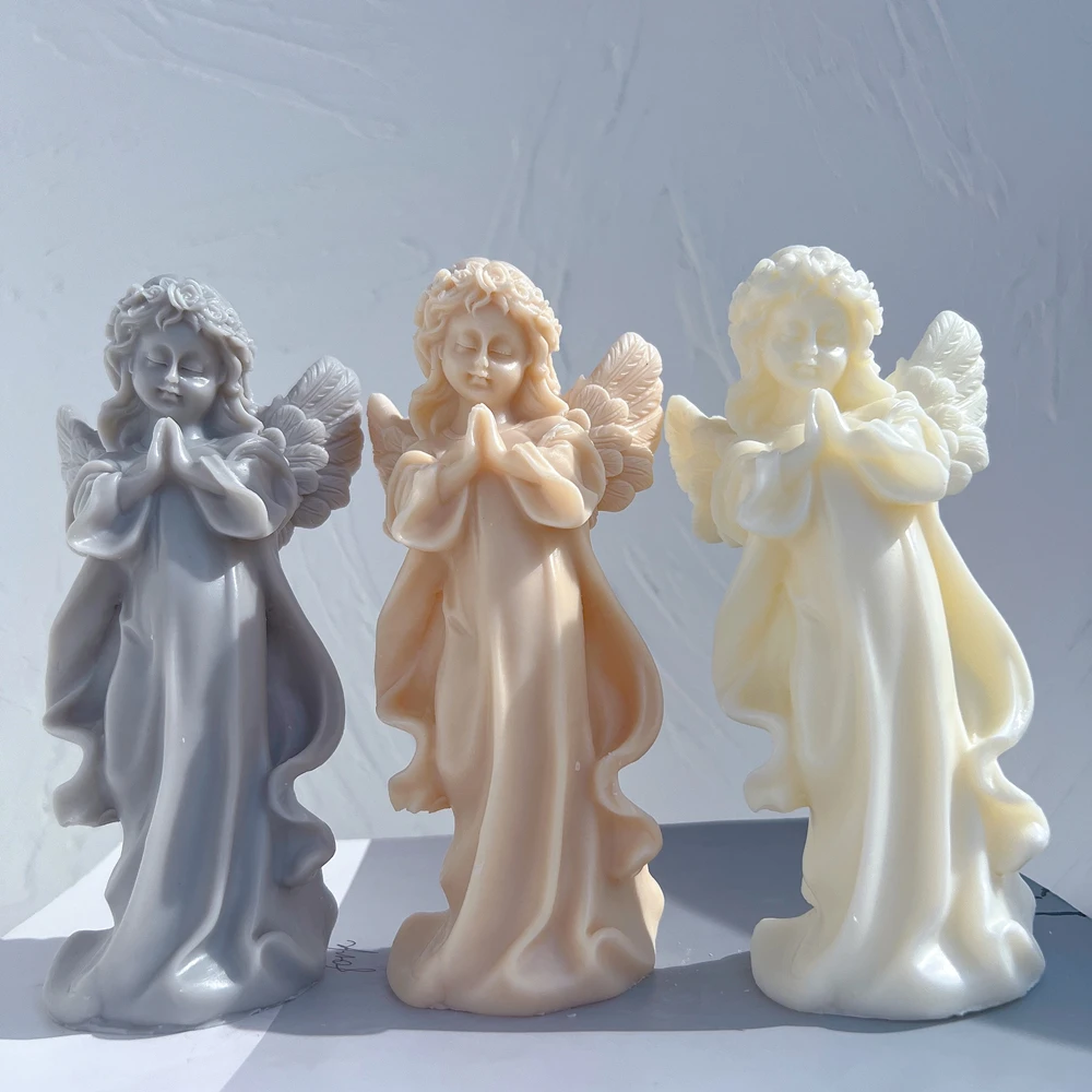 Home Decor Cherub Silicone Mold Boy Art Sculpture Soy Wax Candle Mould Praying Girl Angel Statue Mold Gardening Crafts