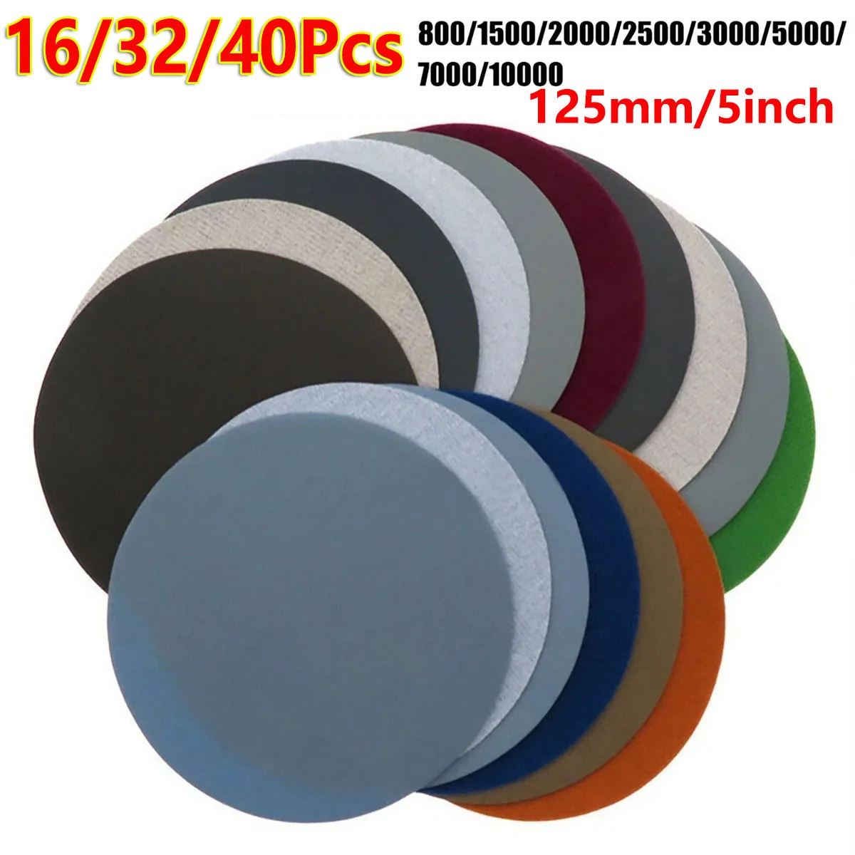 

16/32/40Pcs 5inch 125mm Sandpaper 800-10000 Grit Round Sanding Discs Hook Loop Sanding Paper Buffing Sheet Sandpaper Sander Pad