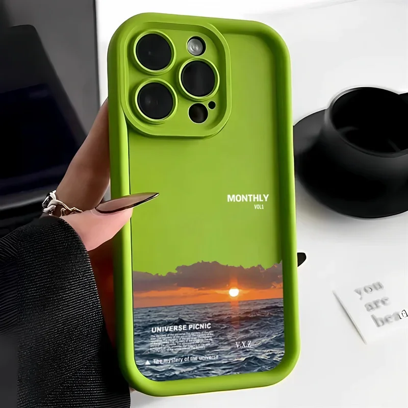 Luxury Sunrise At Sea Silicone Case for iPhone 15 14 13 12 11 Pro Max Plus X XR XS Max 7 8 Plus SE 2020 2022 Shockproof Cover