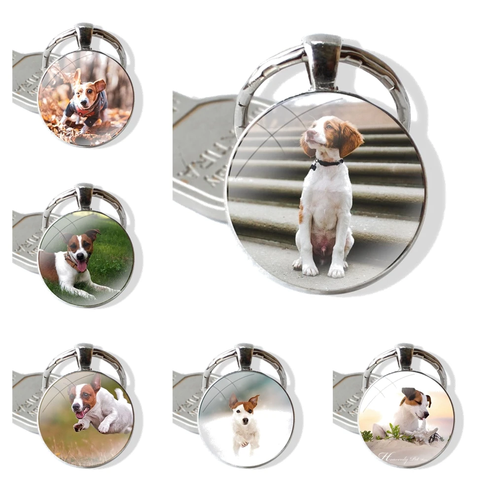 Keychain Handmade Glass Cabochon Key Ring Holder Pendant Key Chains Jack Russell Terrier Six Feet People