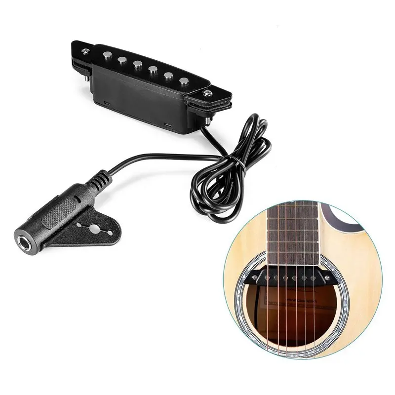 SH-85 Black 6 Hole Soundhole Pickup With Active Power Strap End-Pin Jack For Acoustic Guitar