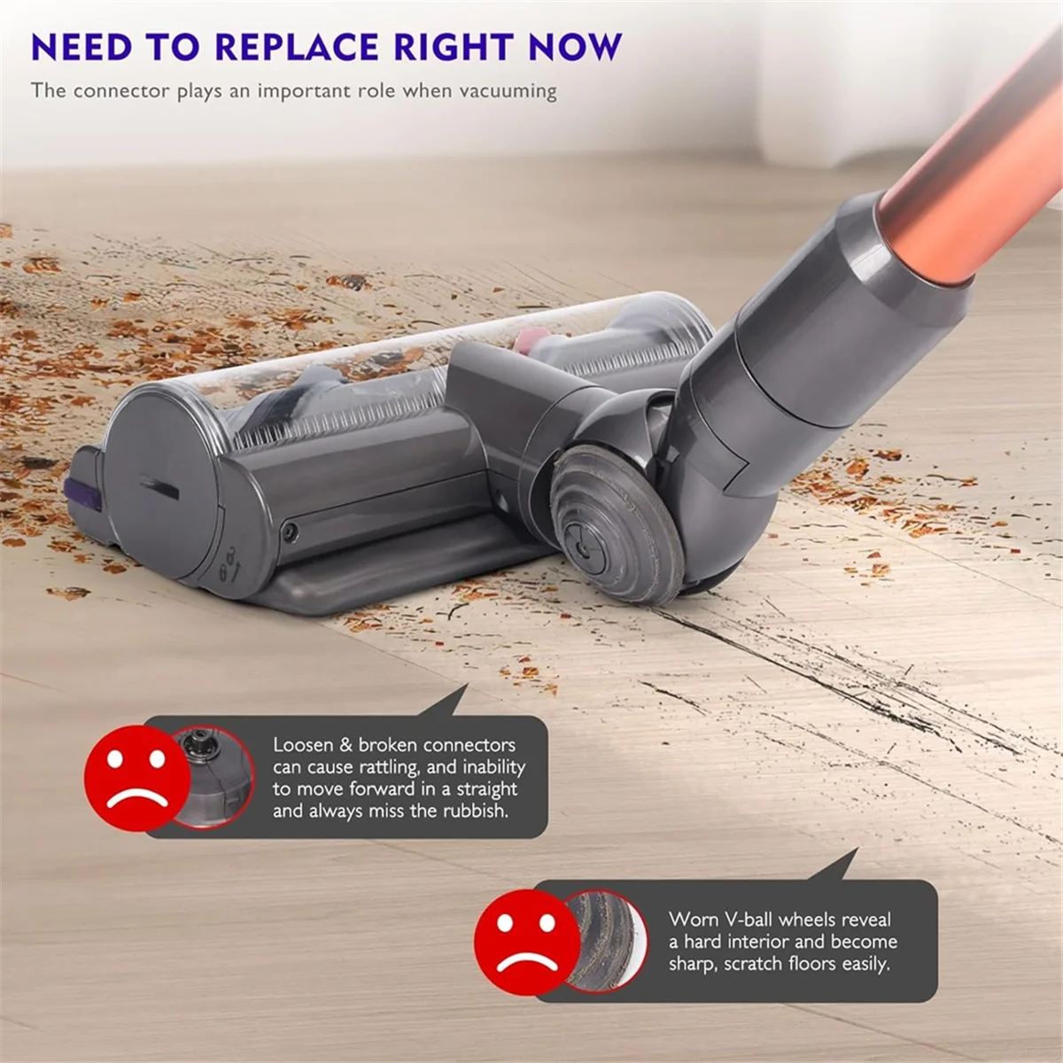 อะแดปเตอร์หัวดูดแบบขับเคลื่อนโดยตรง 100W สำหรับเครื่องดูดฝุ่น Dyson V7 V10 V11 V15 พร้อมล้อ V-Ball