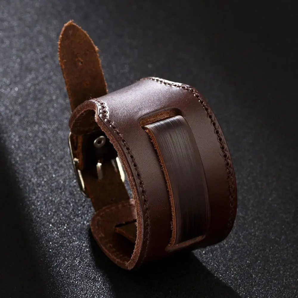 Cowhide Bracelet Retro Men\'s Wide Leather Watchband Biker Cuff Wristband Bracelet