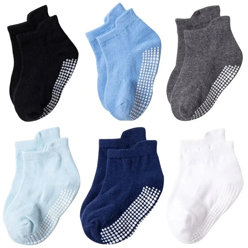 6 Pairs/Lot Cotton Baby Anti-slip Boat Socks For Boys Girls Low Cut Floor Kids Toddler Sock With Rubber Grips For 0-3Years