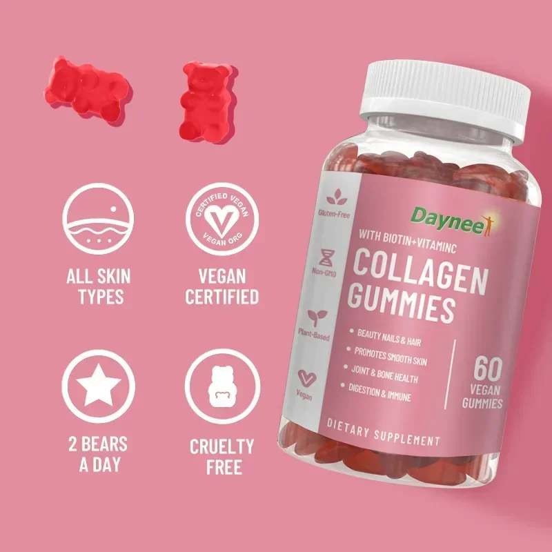 60 Gummie Collagen Protein BearGummy DietarySupplement Collagen Protein Bear Gummy Dietary Supplement Helps Hair Skin and Nail