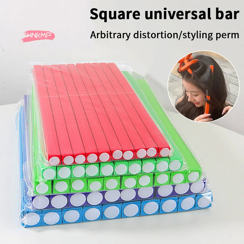 10Pcs Flexible Square Hair Curling Rods Soft Foam Twist Curls Flexi Rollers DIY No Heat Styling Tools for Bends And Curly Hair