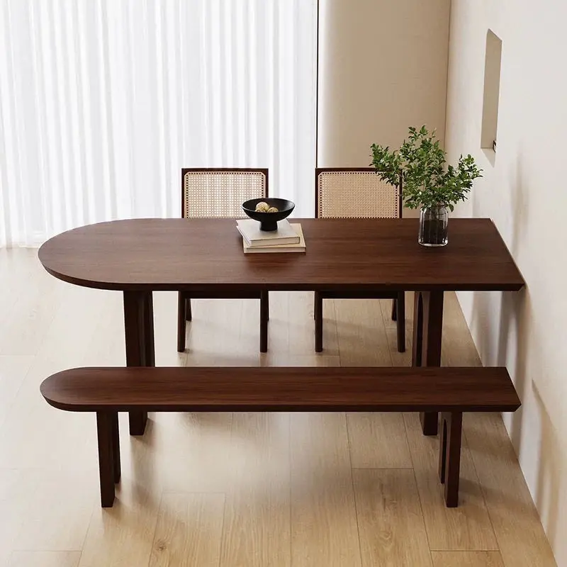 Solid Wood Medieval Style Dining Table, Semi-circular Dining Table And Chairs, Household Small Apartment Dining Table, Living Ro
