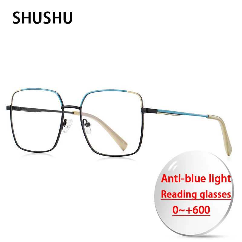 

A40 2022 Fashion Women Square Anti Blue Light Presbyopia Glasses Frame Vintage Trend Metal Splicing Color Women Optical Glasses