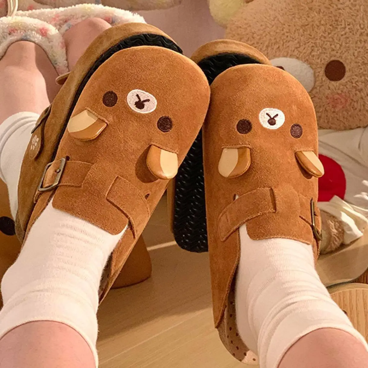 

Anime Rilakuma New Thick Bottom Women Shoes Cartoon Baotou Slippers Cute Retro Wearing Slippers Outside Closed-Toe Slippers