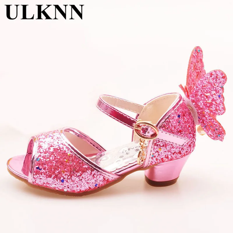 ULKNN Sandali Delle Ragazze Della Farfalla Del Rhinestone rosa scarpe da ballo Latino 5-13 anni 6 bambini estate 7 Tacco alto scarpe Principessa