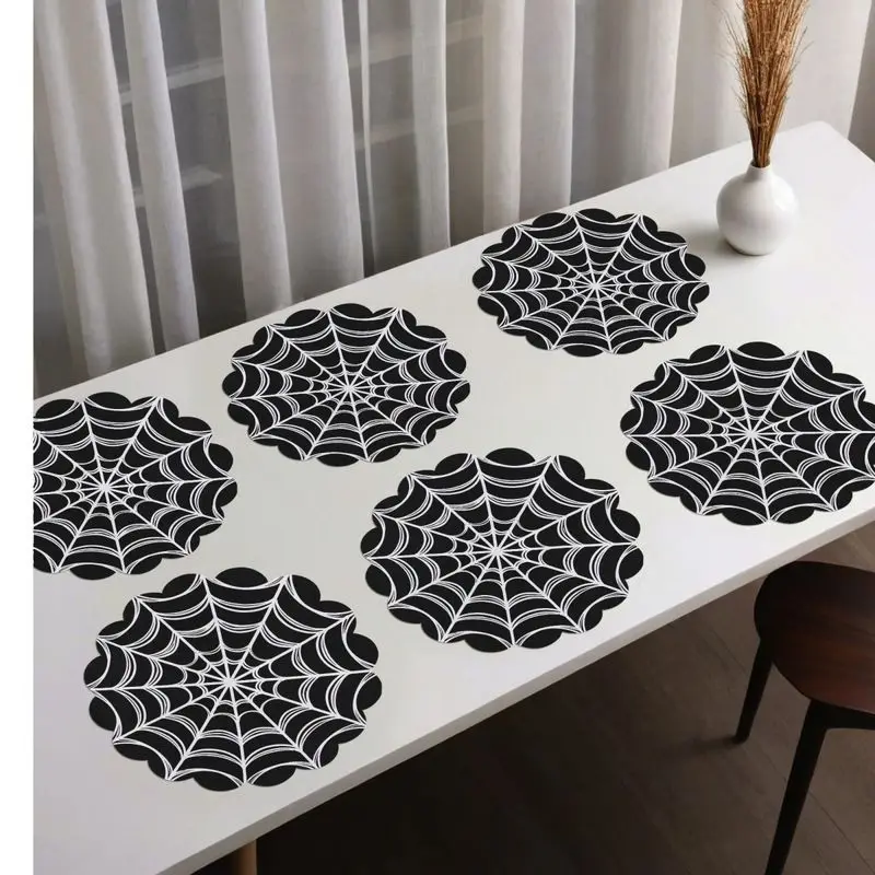 VIKAMA Wave Lace Spiderweb Circular Placemat - Heat Resistant Insulated Table Mat, Simple Gothic Halloween Decor