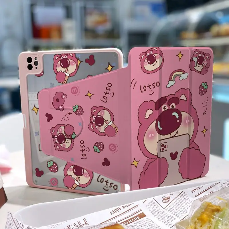 Cartoon Cute Lotso Protective Case For iPad 10th 10.9 7/8/9th Generation 10.2 Mini 6 Air 3 4 5 Rotation Acrylic Tablet Cover