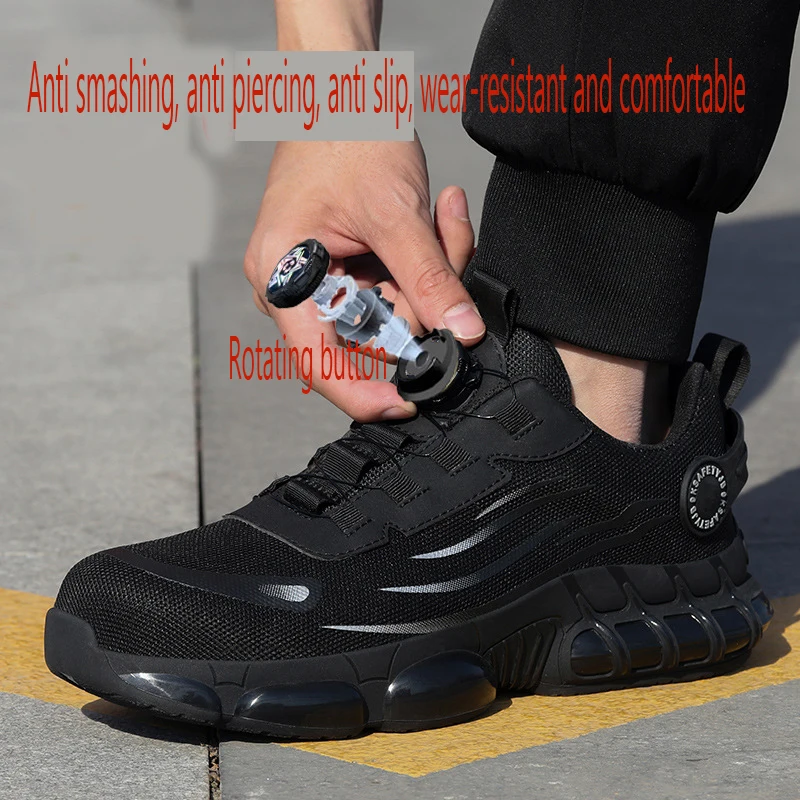 Cross Border Labor Protection Shoes Anti Smashing Anti Piercing Rotating Button Steel Toe Lightweight Wear-resistant Work Shoes